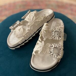 Roger Vivier lace Viv Strass crystal buckle slides sandals mules  size 36